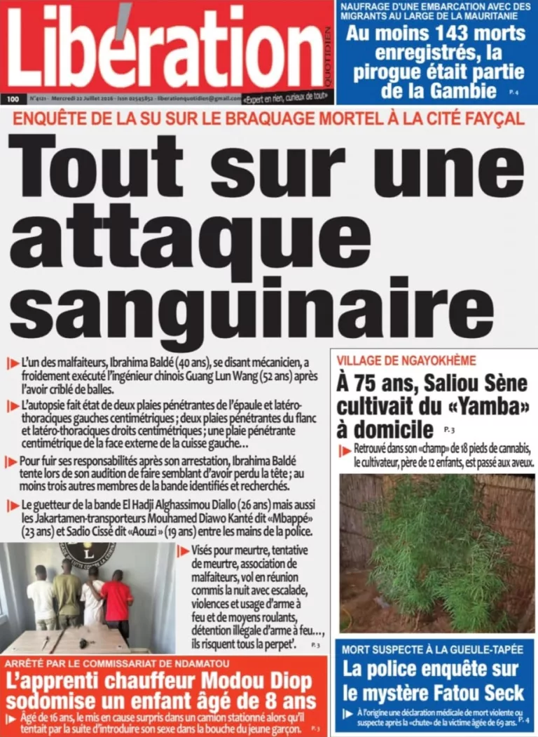Découvrez les Unes des journaux sénégalais du mercredi 22 juillet 2026