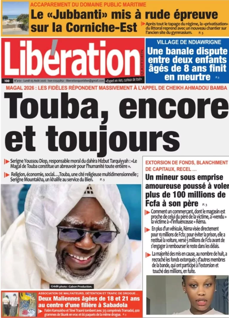Découvrez les Unes des journaux sénégalais du lundi 03 août 2026
