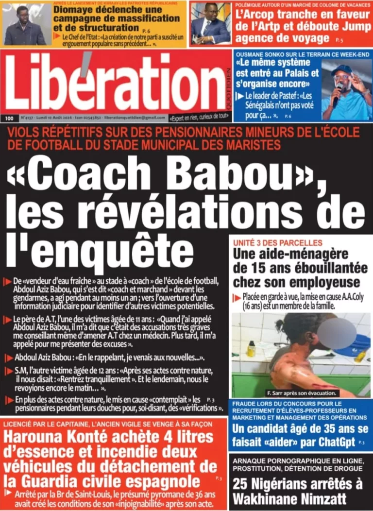 Découvrez les Unes des journaux sénégalais du lundi 10 août 2026