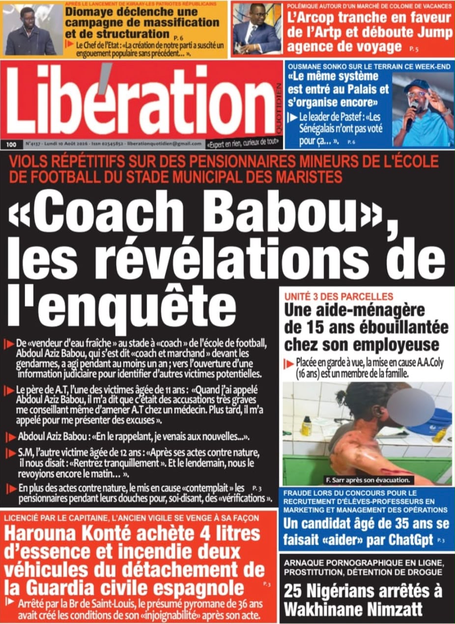 Découvrez les Unes des journaux sénégalais du lundi 10 août 2026