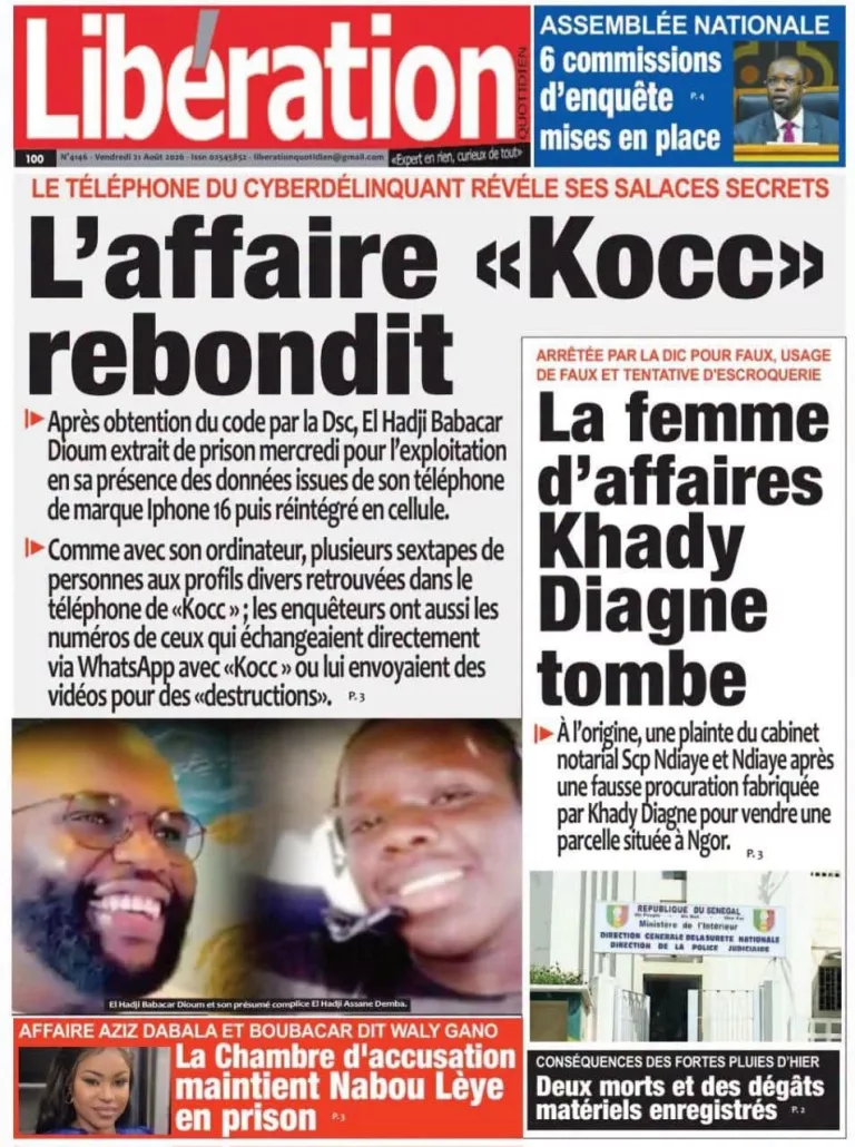 Découvrez les Unes des journaux sénégalais du vendredi 21 août 2026