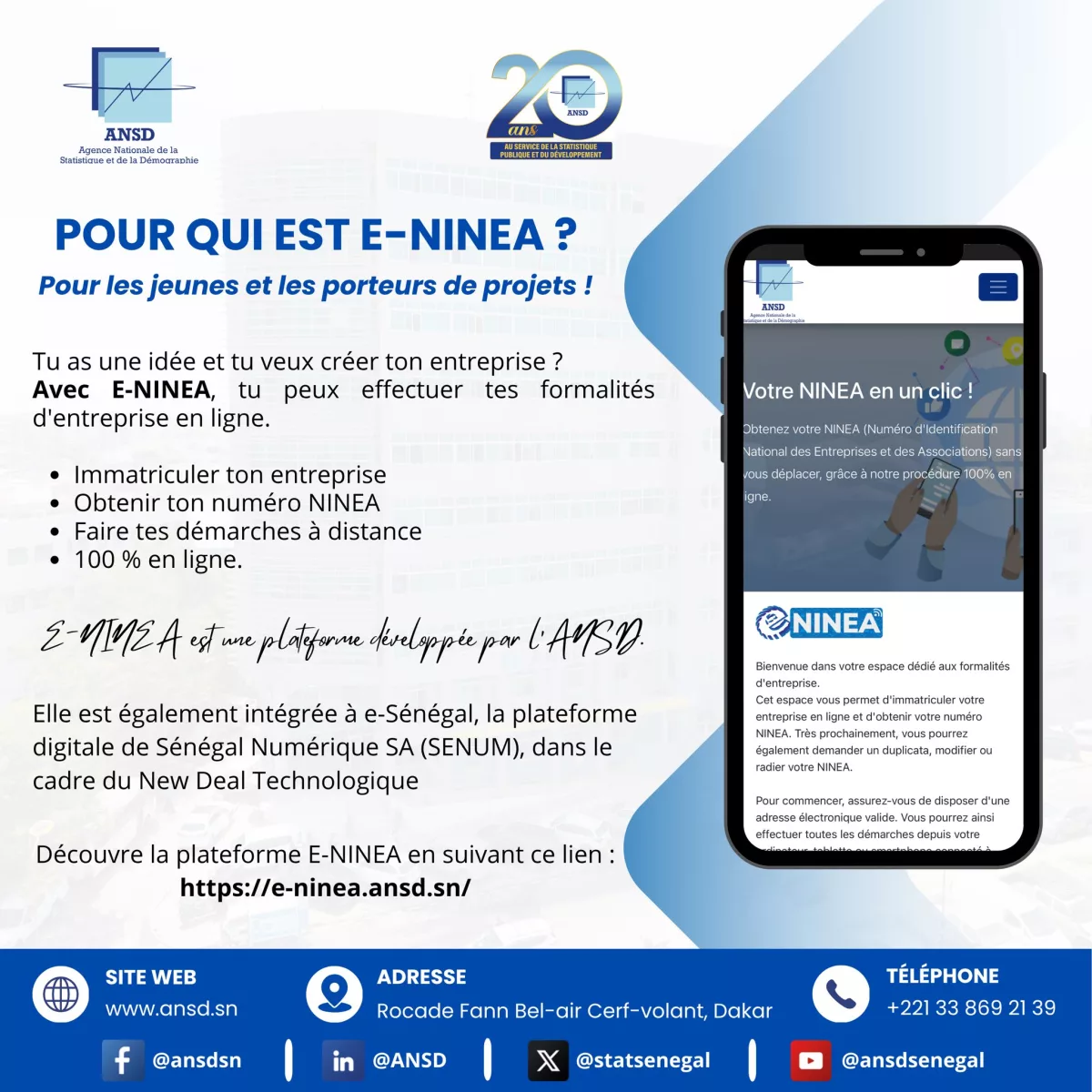 E-NINEA : immatriculation en ligne et obtention du NINEA 100 % en ligne
