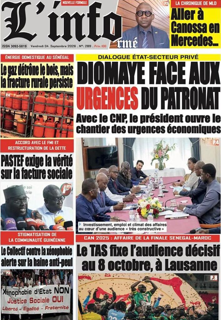 Découvrez les Unes des journaux sénégalais du vendredi 04 septembre 2026