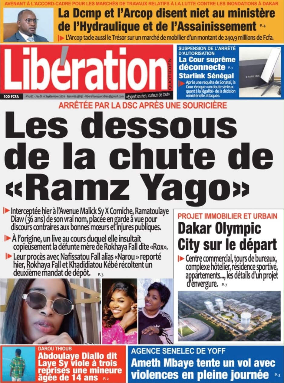 Découvrez les Unes des journaux sénégalais du jeudi 10 septembre 2026