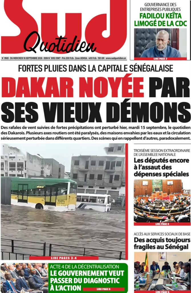 Découvrez les Unes des journaux sénégalais du mercredi 16 septembre 2026