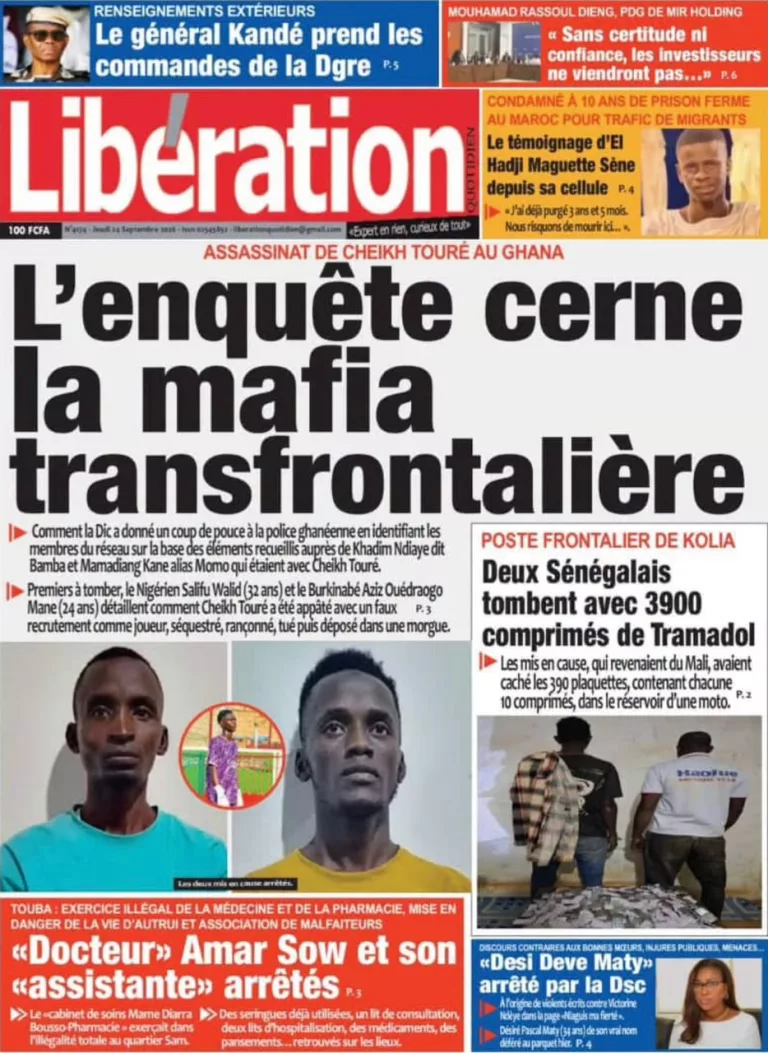 Découvrez les Unes des journaux sénégalais du jeudi 24 septembre 2026