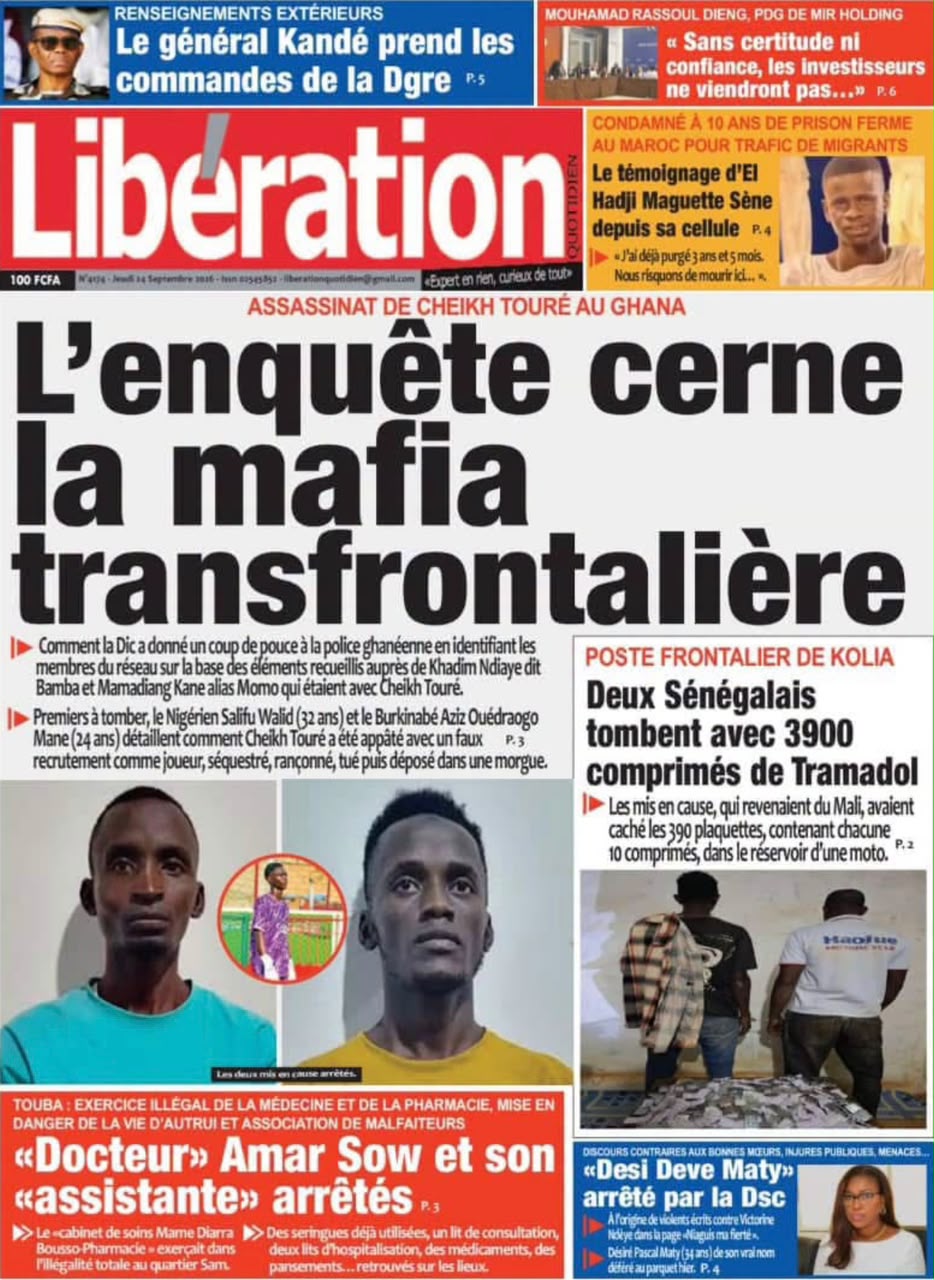 Découvrez les Unes des journaux sénégalais du jeudi 24 septembre 2026