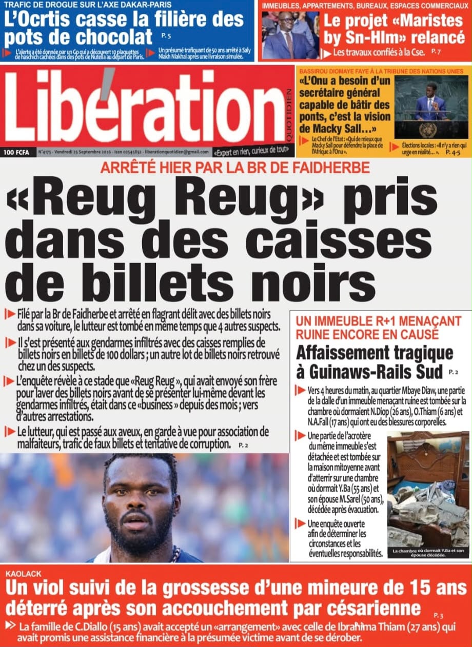 Découvrez les Unes des journaux sénégalais du vendredi 25 septembre 2026