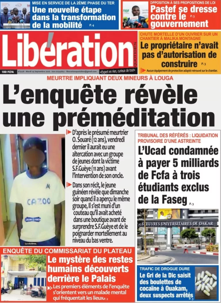 Découvrez les Unes des journaux sénégalais du mardi 29 septembre 2026