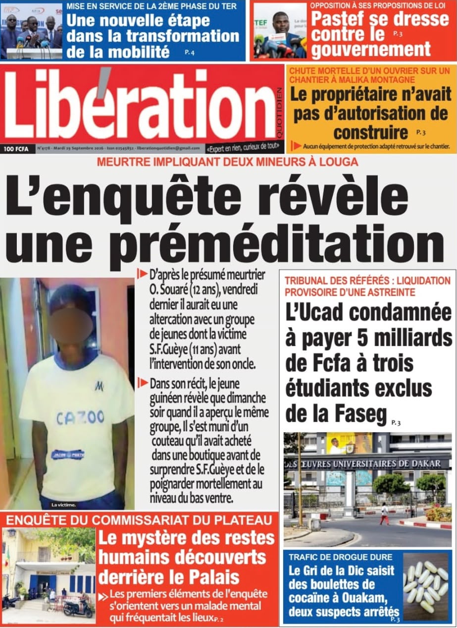 Découvrez les Unes des journaux sénégalais du mardi 29 septembre 2026