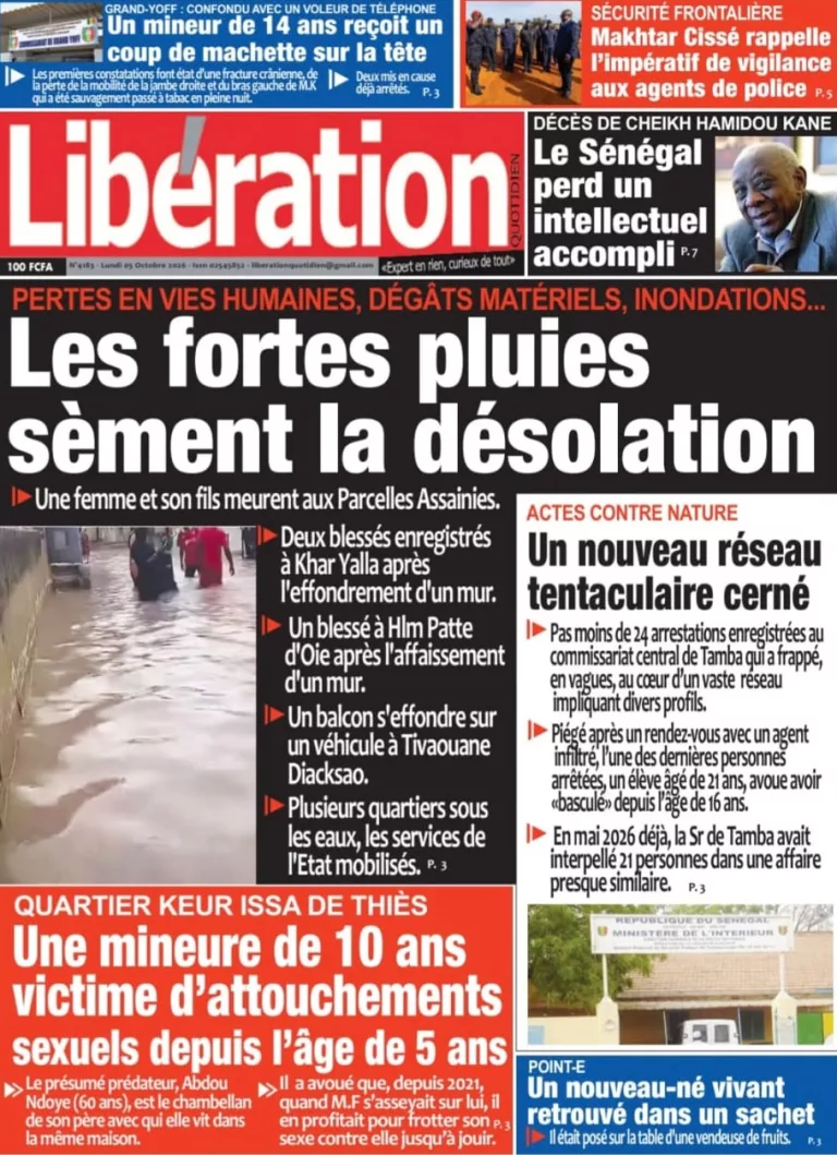 Découvrez les Unes des journaux sénégalais du lundi 05 octobre 2026