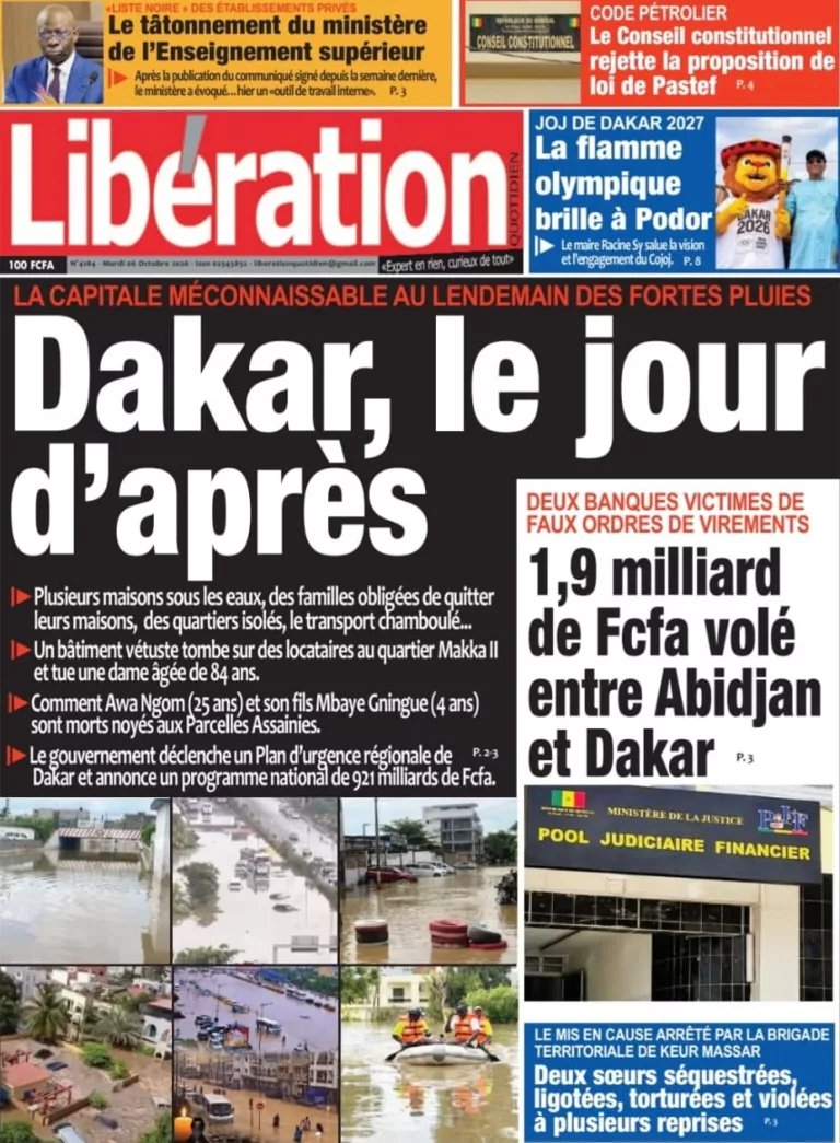 Découvrez les Unes des journaux sénégalais du mardi 06 octobre 2026