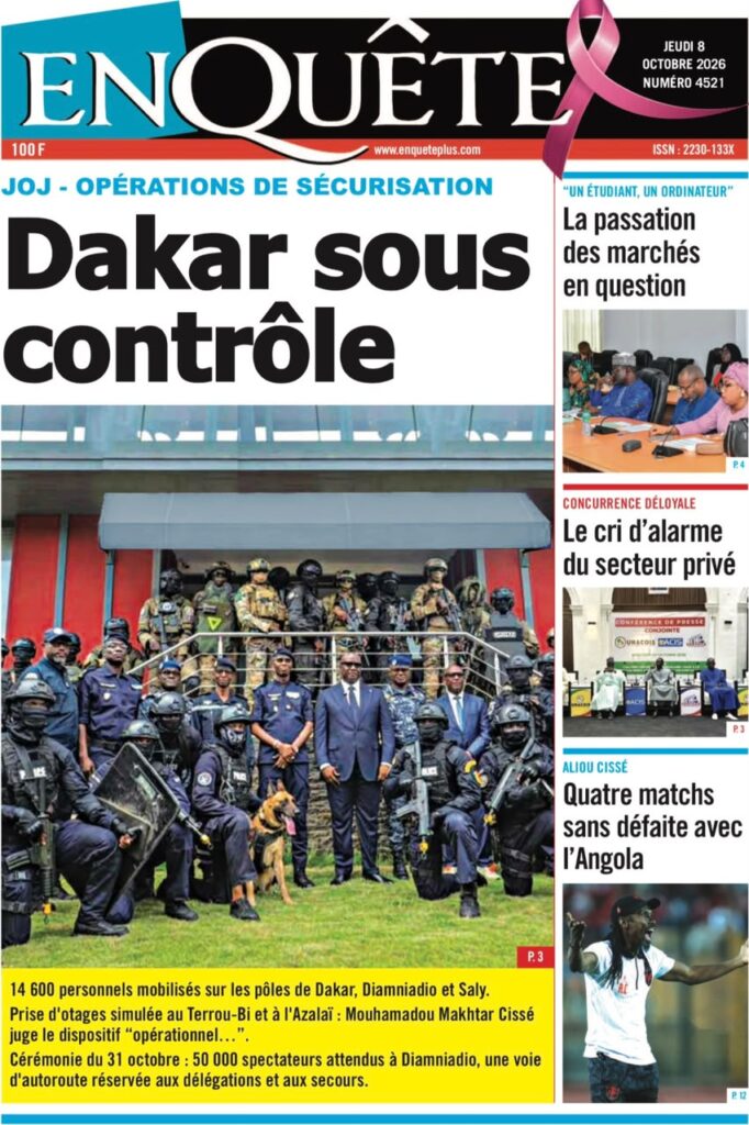 Découvrez les Unes des journaux sénégalais du jeudi 08 octobre 2026