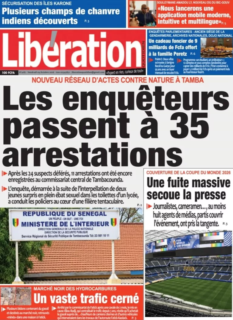 Découvrez les Unes des journaux sénégalais du vendredi 09 octobre 2026
