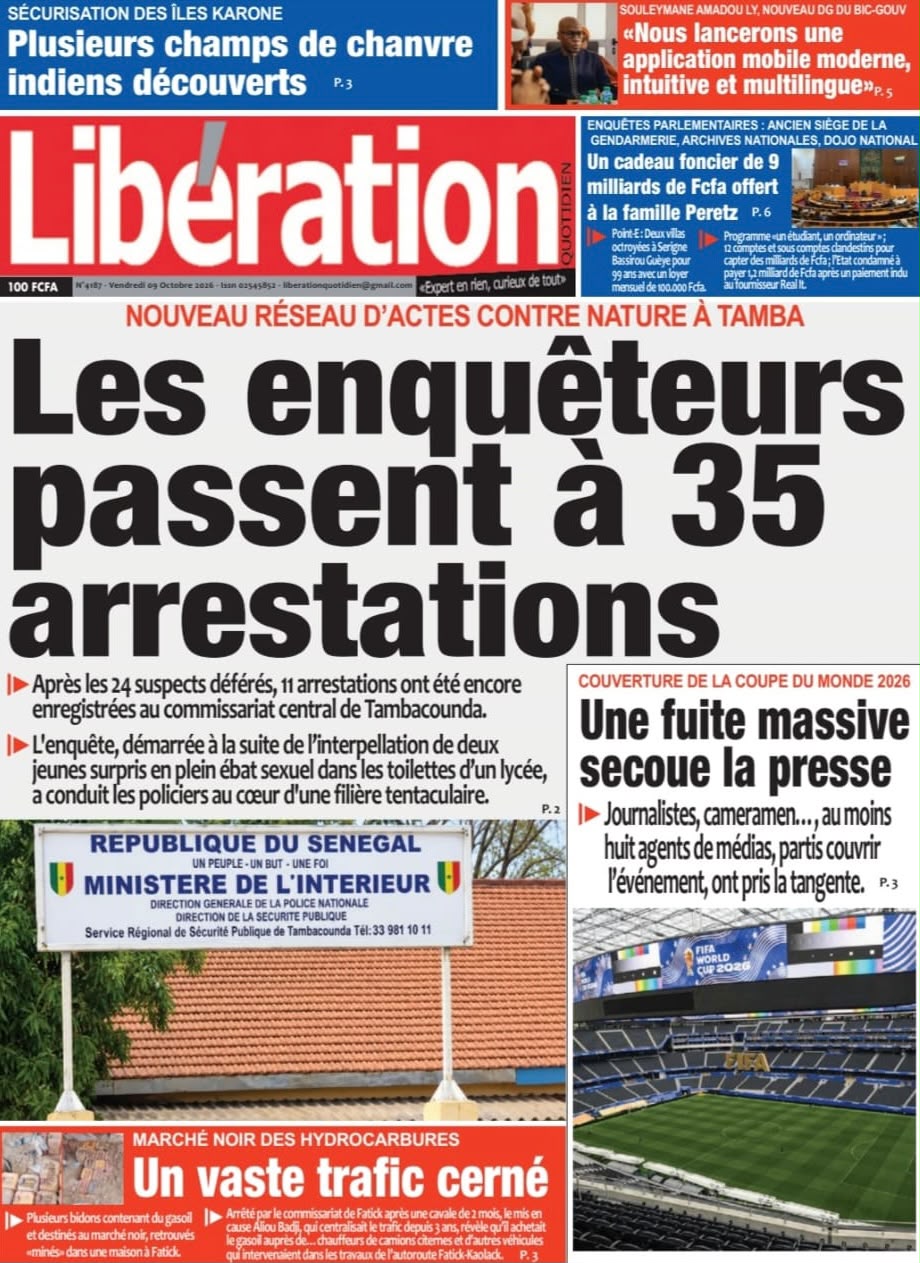 Découvrez les Unes des journaux sénégalais du vendredi 09 octobre 2026