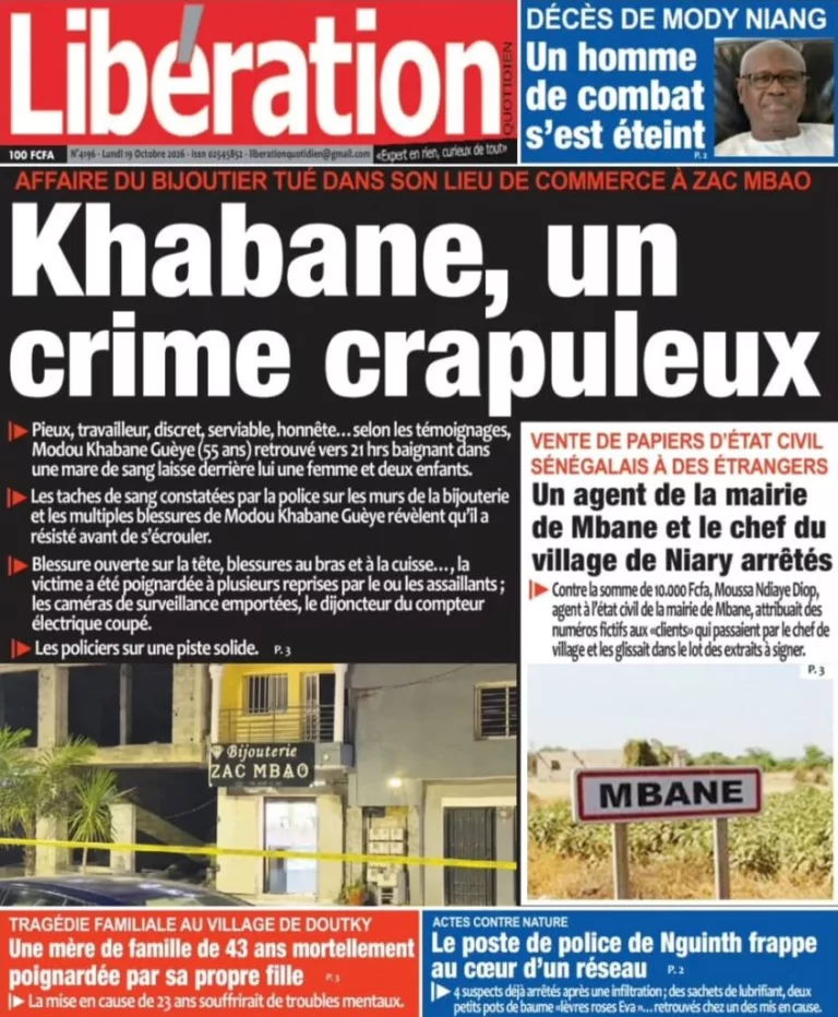 Découvrez les Unes des journaux sénégalais du lundi 19 octobre 2026
