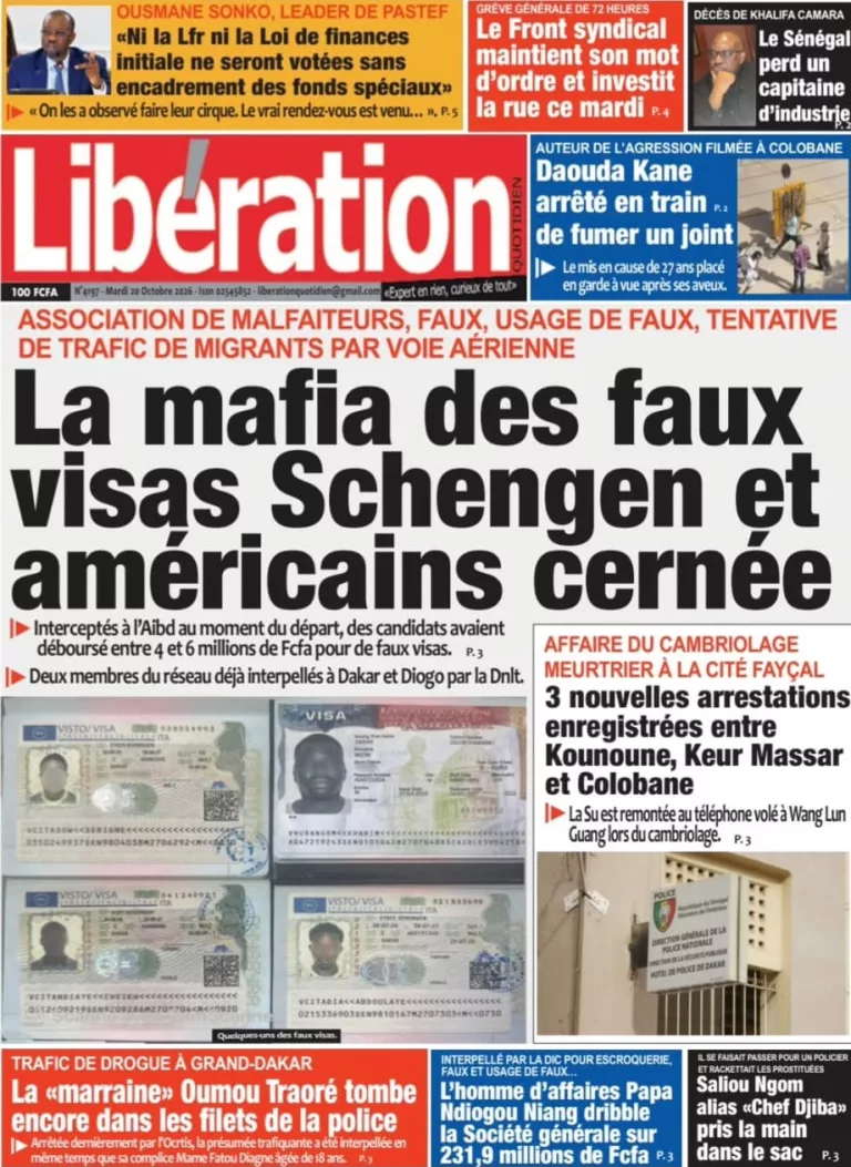 Découvrez les Unes des journaux sénégalais du mardi 20 octobre 2026