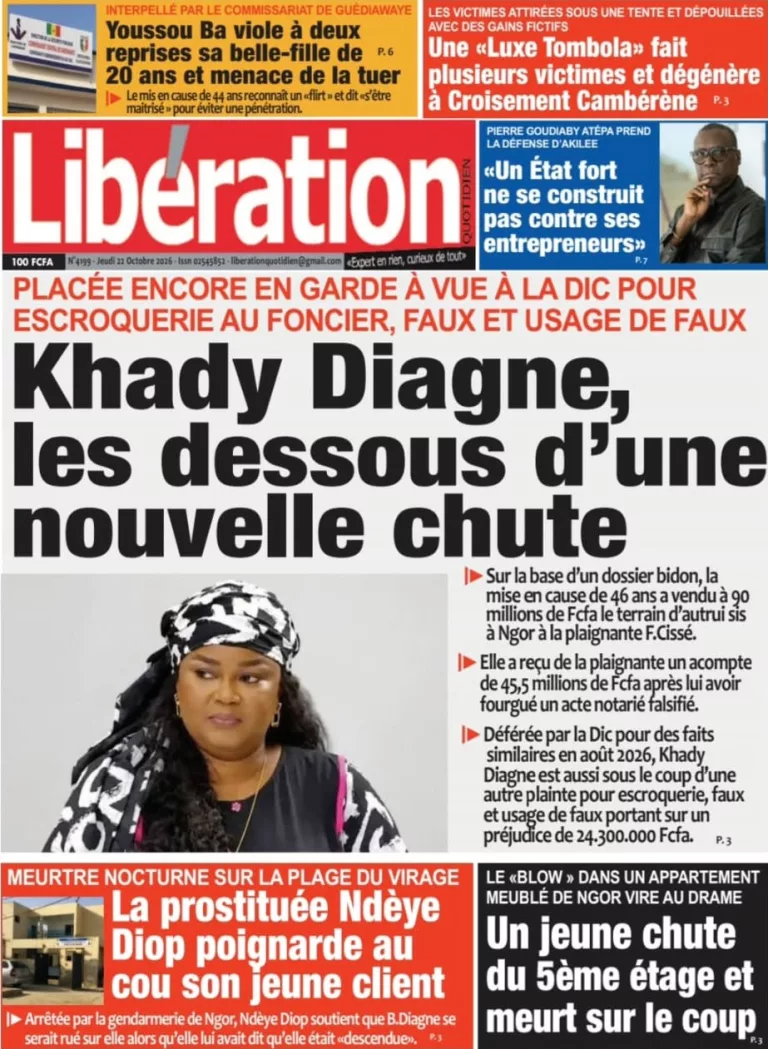 Découvrez les Unes des journaux sénégalais du jeudi 22 octobre 2026