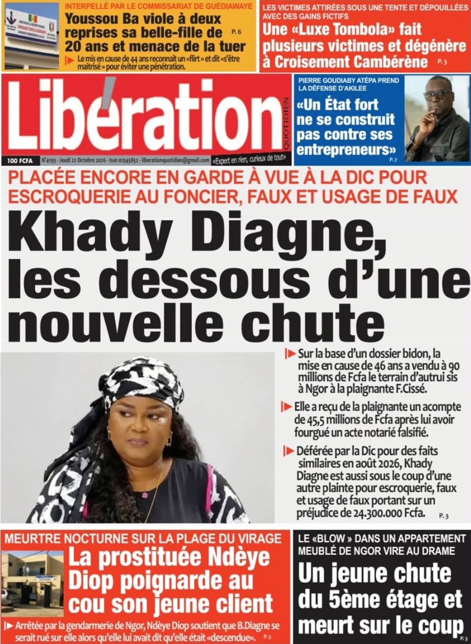 Découvrez les Unes des journaux sénégalais du jeudi 22 octobre 2026
