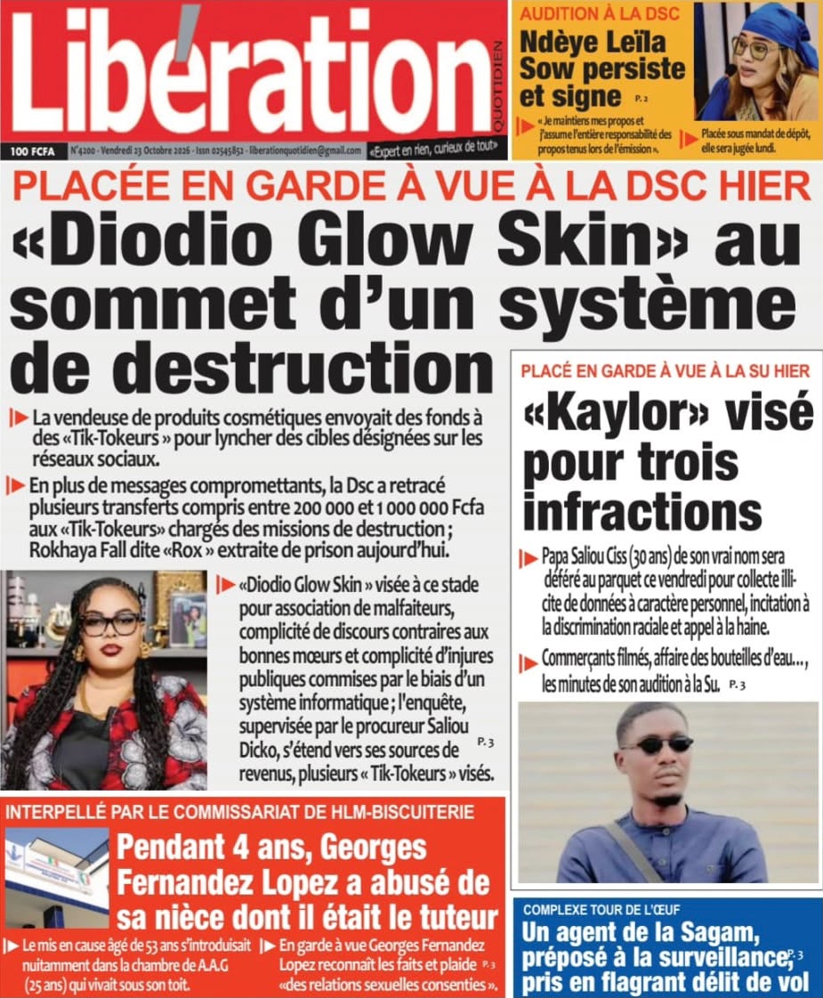 Découvrez les Unes des journaux sénégalais du vendredi 23 octobre 2026