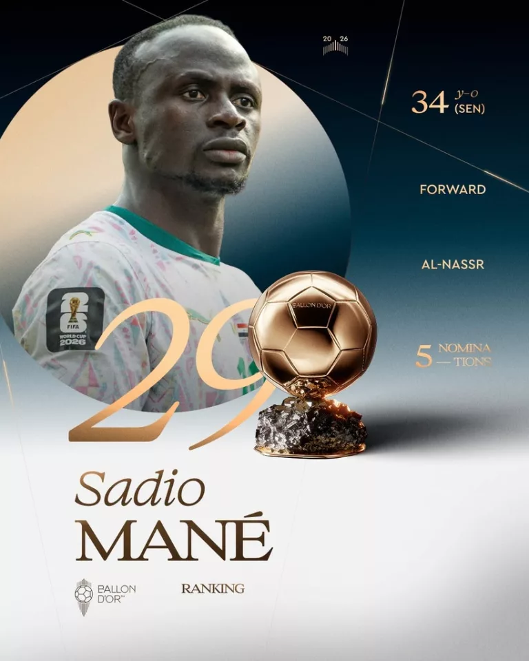 Ballon d’Or 2026 : Sadio Mané termine 29e, ex æquo avec William Saliba