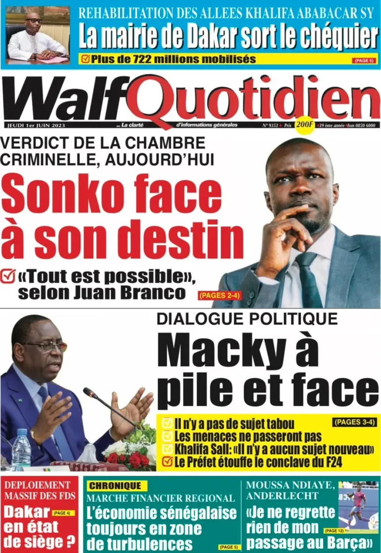 Une des journaux du jeudi 1er juin 2023