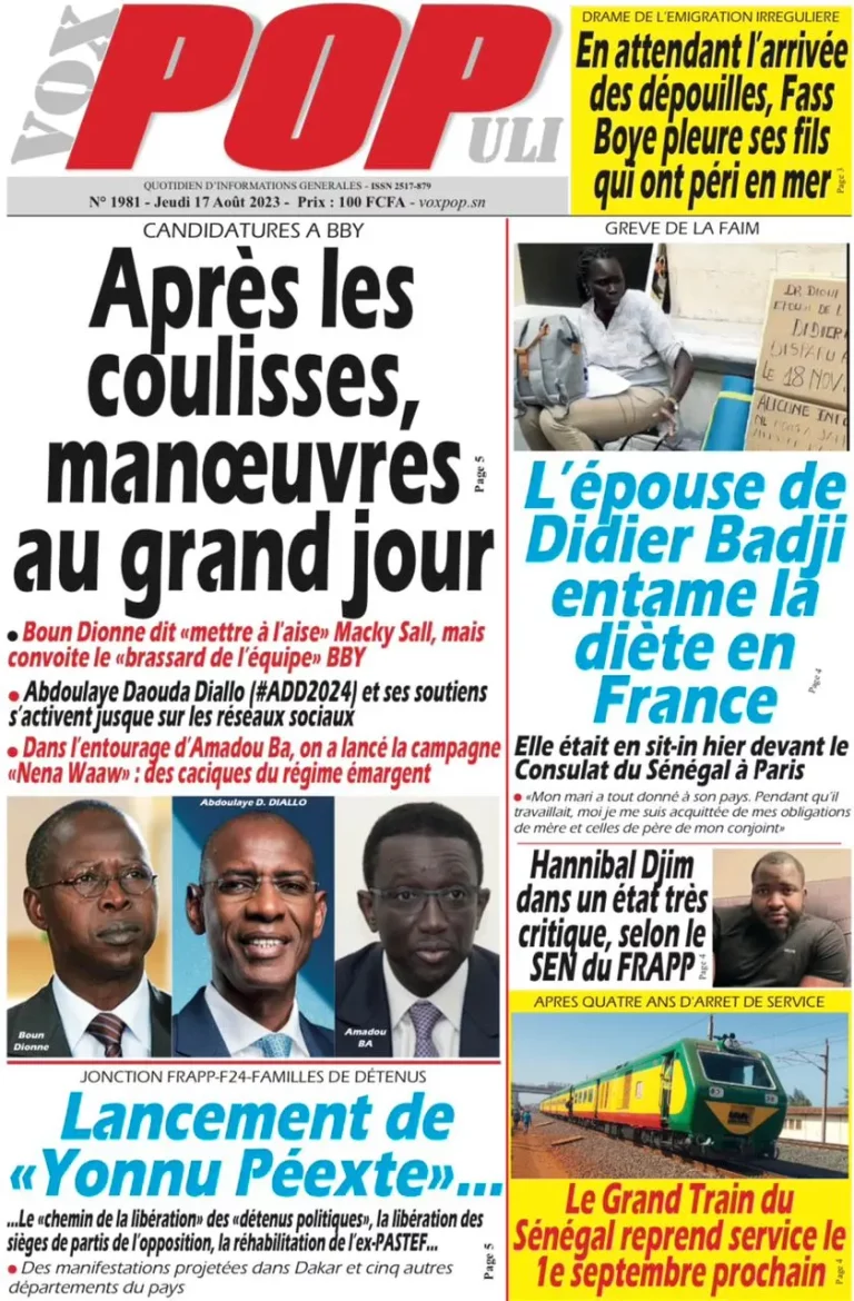 Une des journaux du jeudi 17 août 2023