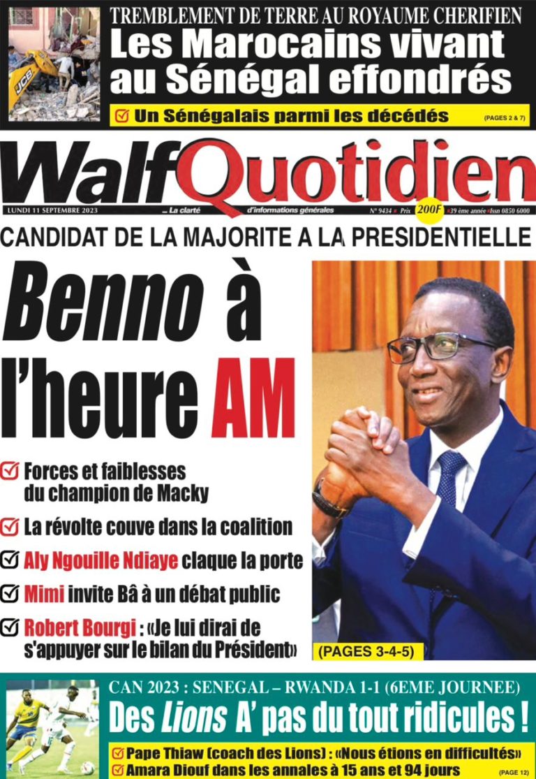 Une des journaux du lundi 11 septembre 2023
