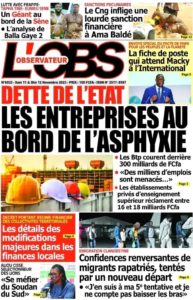 Une des journaux du samedi 11 novembre 2023