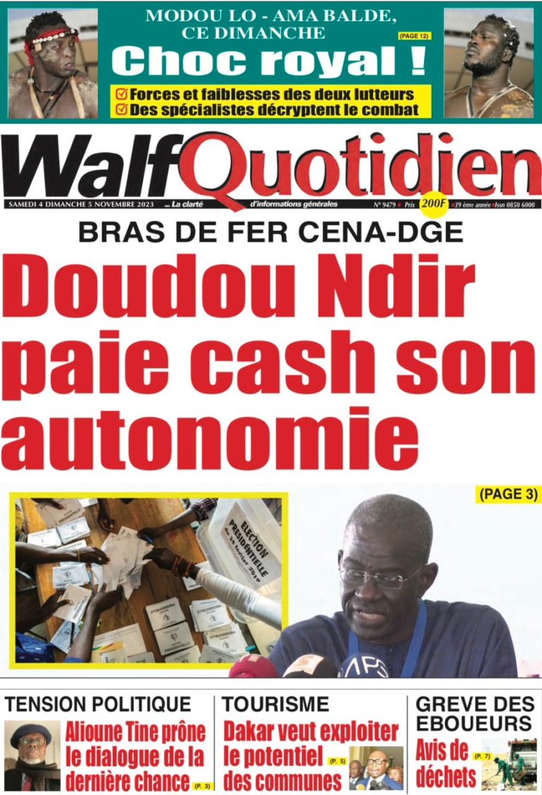 Une des journaux du samedi 04 novembre 2023