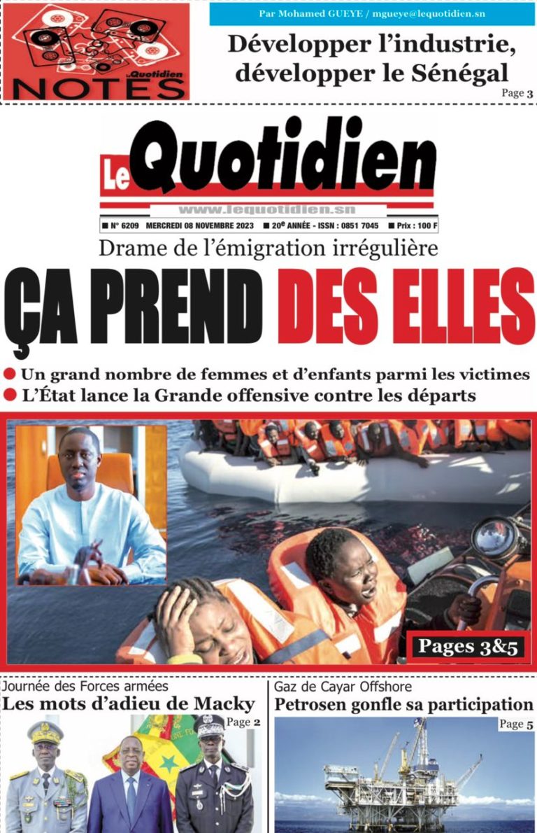 Une des journaux du mercredi 08 novembre 2023