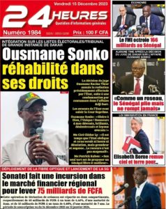Une des journaux du vendredi 15 décembre 2023