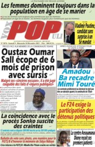 Une des journaux du samedi 09 décembre 2023