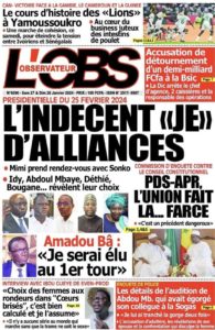 Une des journaux du samedi 27 janvier 2024