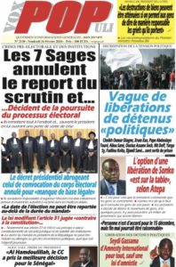 Une des journaux du vendredi 16 février 2024