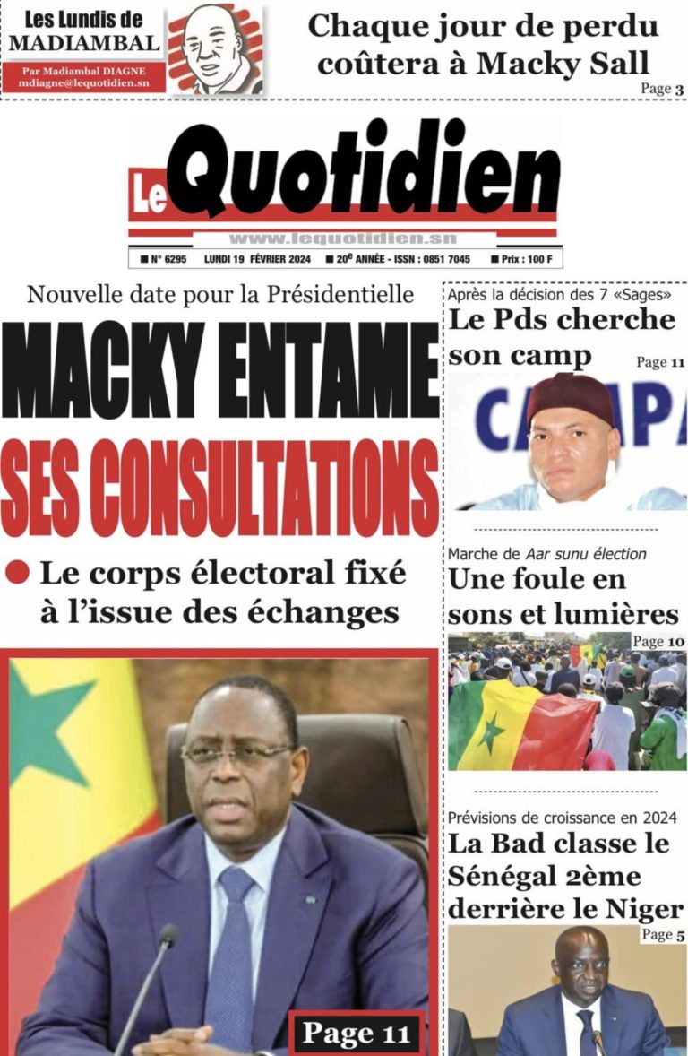 Une des journaux du lundi 19 janvier 2024