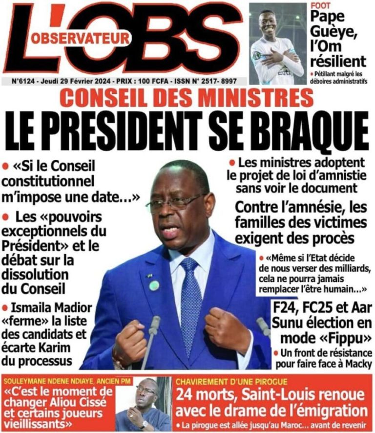 Une des journaux du jeudi 29 février 2024