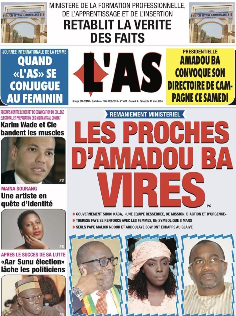 Une des journaux du samedi 09 mars 2024