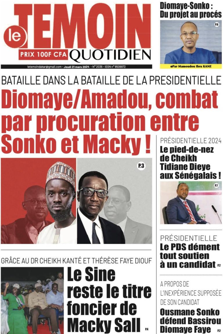 Une des journaux du jeudi 21 mars 2024