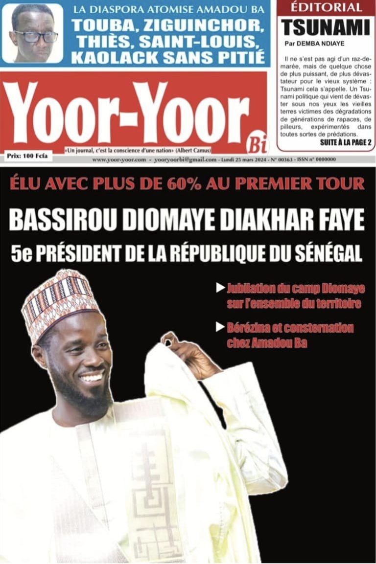 Une des journaux du lundi 25 mars 2024