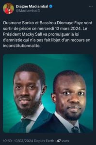 Madiambal Diagne annonce la libération de Sonko et Diomaye
