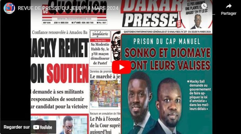 REVUE DE PRESSE DU JEUDI 14 MARS 2024