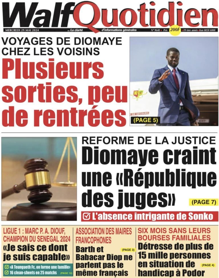 Découvrez les Unes des journaux Sénégalais du mercredi 29 mai 2024