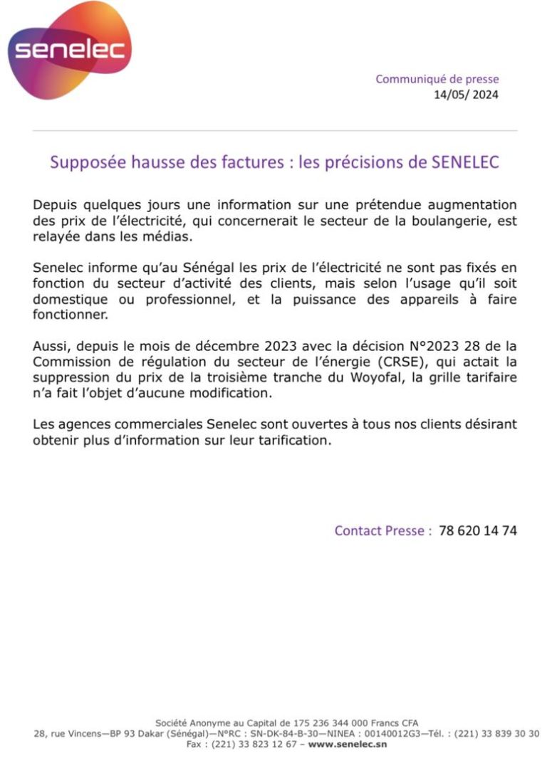 Hausse supposée des factures d’électricité : les précisions de la Senelec