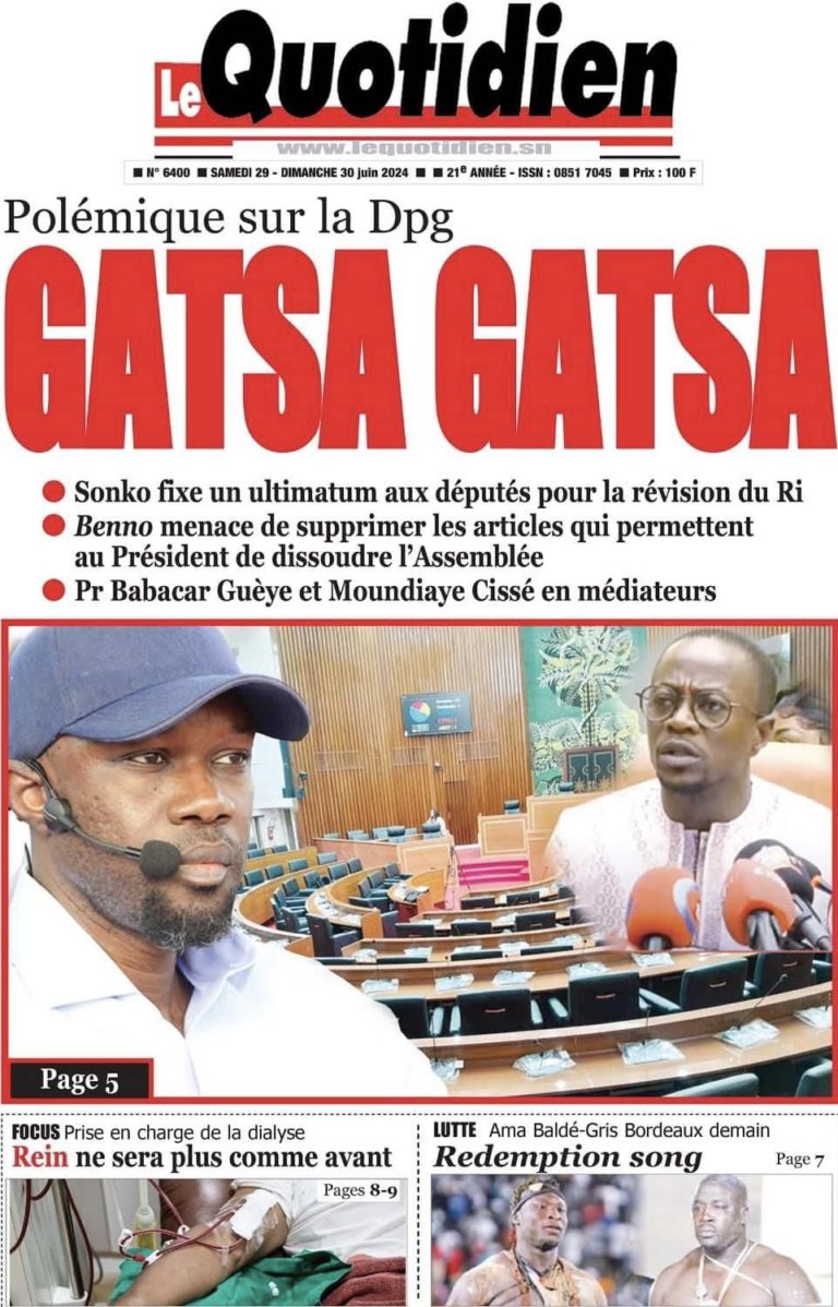 Découvrez les Unes des journaux sénégalais du samedi 29 juin 2024