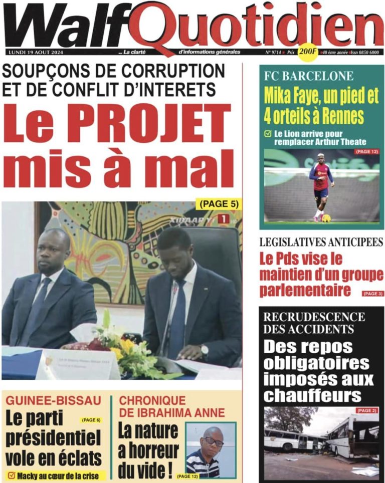 Découvrez les Unes des journaux sénégalais du lundi 19 août 2024