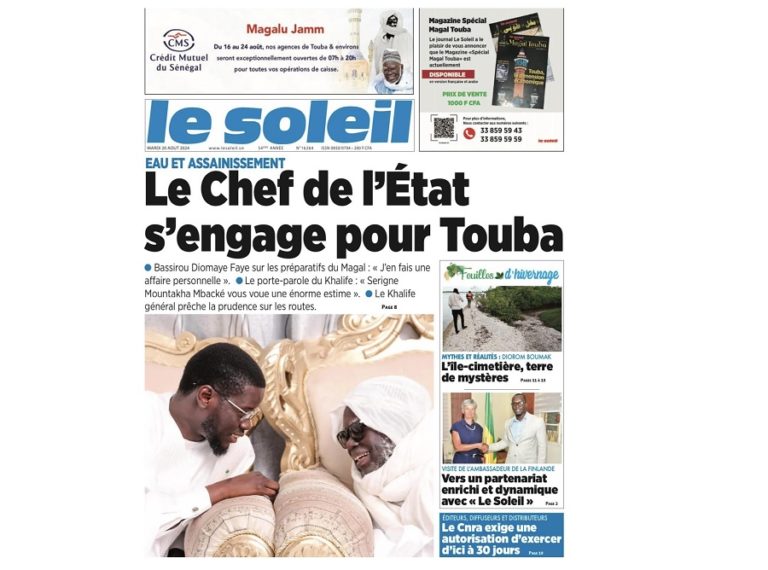 Découvrez les Unes des journaux sénégalais du mardi 20 août 2024