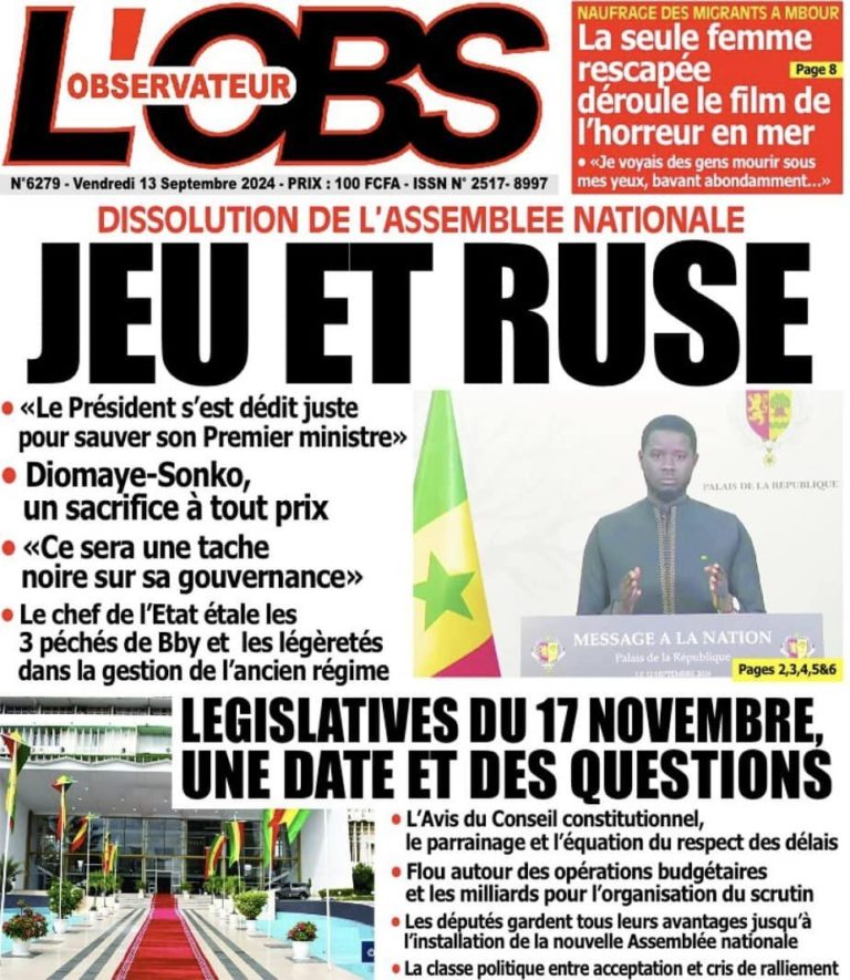 Découvrez les Unes des journaux sénégalais du vendredi 13 septembre 2024