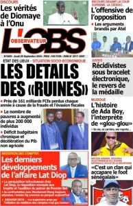 La Une des Quotidiens Nationaux du 26 Septembre 2024