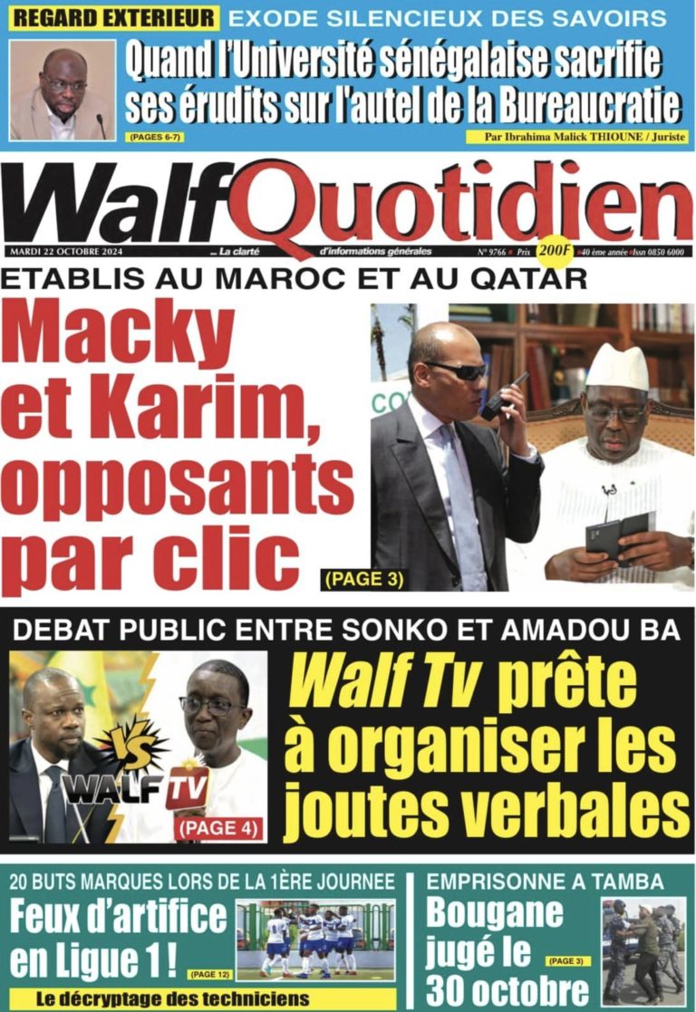 Découvrez les Unes des journaux sénégalais du mardi 22 octobre 2024